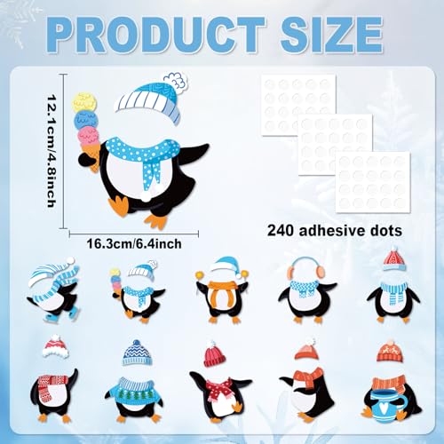 60pcs Winter Theme DIY Cutouts Penguin Bulletin Board Decoration Set Christmas Penguin with Hat Paper Cut-Outs Decor for Winter Holiday DIY Photo Craft Xmas Party School Classroom Wall Door Supplies - style: Penguin