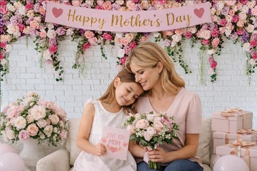 7x5ft White Brick Wall Floral Backdrop with Hanging Flowers – Spring Garden Photo Backdrop for Bridal Shower, Baby Shower, Birthday Party, Wedding Photography Decoration - size: 7x5ft