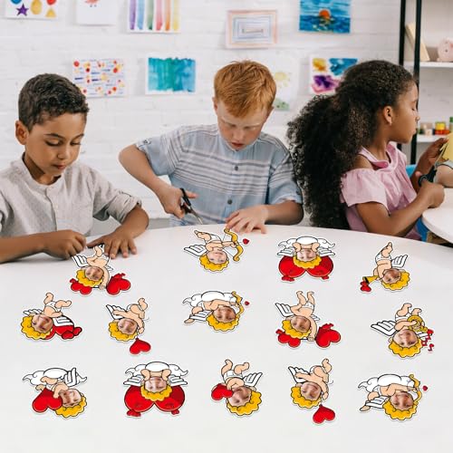 60pcs Valentine's Day Cupid Theme DIY Cutouts The Love God Hearts Bulletin Board Decoration Set DIY Love Gods Paper Cut-Outs Decor for Valentines Classroom Photo Craft Party School Wall Door Supplies - style: The Love God Hearts