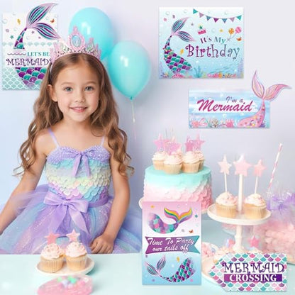 WERNNSAl 10PCS Mermaid Birthday Party Decorations - Ocean Party Decorations for Girls Kids Mermaid Birthday Party Supplies under The Sea Mermaid Sign for Home Door Yard Wall Decor - style: Mermaid A002