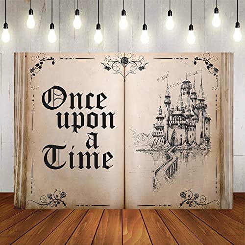 Fairy Tale Books Backdrop Once Upon a Time Backdrops Ancient Castle Princess Romantic Wedding Birthday Party Decorations Magic Book Background Banner Props 7x5FT - size: 7x5 FT