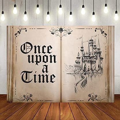 Fairy Tale Books Backdrop Once Upon a Time Backdrops Ancient Castle Princess Romantic Wedding Birthday Party Decorations Magic Book Background Banner Props 7x5FT - size: 7x5 FT