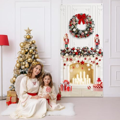 Buryeah Christmas Door Cover Decoration Christmas Fireplace Door Cover Xmas Nutcracker Banner Backdrop Photo Booth Prop Background for Winter Xmas Holiday New Year Party 6.5 x 3 Feet(Classic) - style: Classic