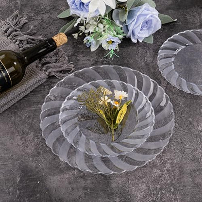 U-QE 100 Pieces Clear Plastic Plates - 7 Inch Plastic Dessert Plates Disposable - Washable & Reusable - Premium Hard Clear Fancy Disposable Heavy Duty Cake Platos for Party, Weddings and Events - color: 7Inch-100pcs-Clear