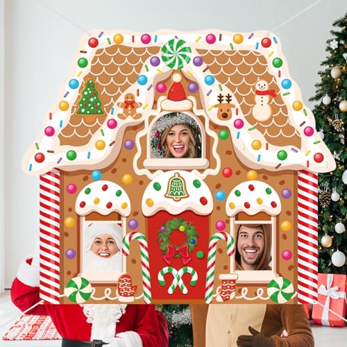 Panelee Christmas Gingerbread House Photo Booth Props Gingerbread Man Backdrop Door Banner Decorations Fabric Background for Xmas Winter Holiday Indoor Outdoor Party Photo Decor - style: Classic