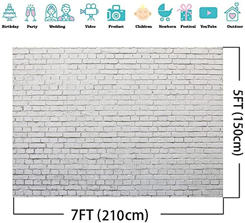 7X5FT White Gray Brick Wall Photography Background Portrait Photo Studio Props Wall Decoration Background Birthday Party Baby Shower Banner DH-43 - size: 7X5FT