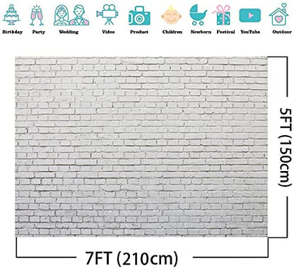 7X5FT White Gray Brick Wall Photography Background Portrait Photo Studio Props Wall Decoration Background Birthday Party Baby Shower Banner DH-43 - size: 7X5FT