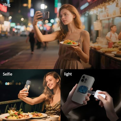 Magnetic Selfie Light for iPhone，Phone Light with a Mirror，Folding LED Phone Fill Ring Lighting，Rechargeable Portable Fill Light for Photography/Video Recording/Conference/Vlog/Makeup (Black)