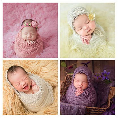 Baby Photography Props Luxurious Lace Hat with Blanket Newborn Photo Shoot Outfits Infant Princess Photos Hats Wrap Set (Blue) - color: Blue