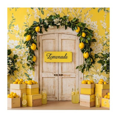 Kate 8x8ft Fresh Lemon Shop Backdrops for Photography Retro Wood Door Lemonade Party Background Baby Gilrs Portrait Photo Studio Backdrop - size: 8x8ft