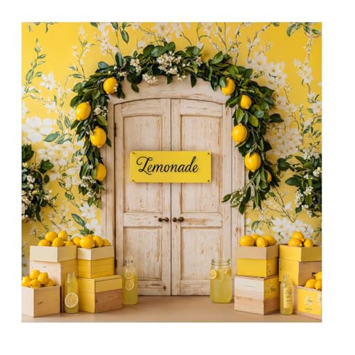 Kate 10x10ft Fresh Lemon Shop Backdrops for Photography Retro Wood Door Lemonade Party Background Baby Gilrs Portrait Photo Studio Backdrop - size: 10x10ft