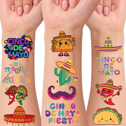 Cinco De Mayo Temporary Tattoos - Cinco De Mayo Decorations Fiesta Party Decorations Supplies Accessories Traditional Mexico Fiesta Party Favors Mexican Design Taco Celebration Gift Idea For Family