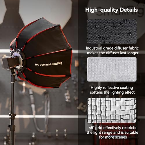 SmallRig RA-D60 Parabolic Softbox, 23.6" Quick Release Softbox with Carrying Bag, Compatible with SmallRig RC60 /RC100 Series COB Video Light for Photography Studio, Video Recording - size: 23.6 inches (Red)