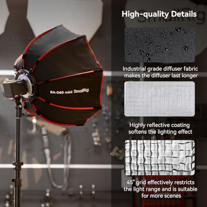 SmallRig RA-D60 Parabolic Softbox, 23.6" Quick Release Softbox with Carrying Bag, Compatible with SmallRig RC60 /RC100 Series COB Video Light for Photography Studio, Video Recording - size: 23.6 inches (Red)