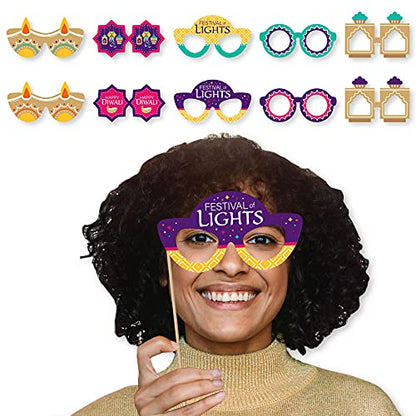 Big Dot of Happiness Happy Diwali Glasses - Paper Card Stock Festival of Lights Party Photo Booth Props Kit - 10 Count