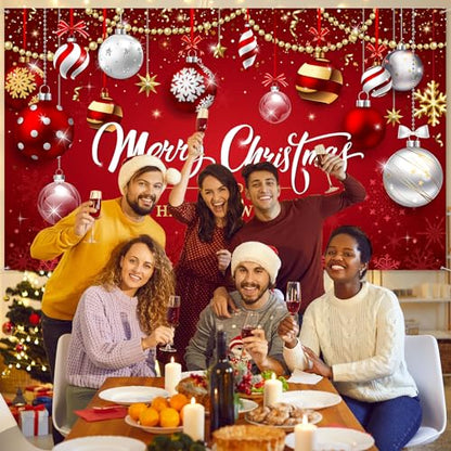 Irenare Christmas Backdrop Merry Christmas Banner Party Decoration Xmas Photography Background Photo Props for Winter Holiday New Year Eve Family Party Decoration Supplies(Ball) - style: Ball