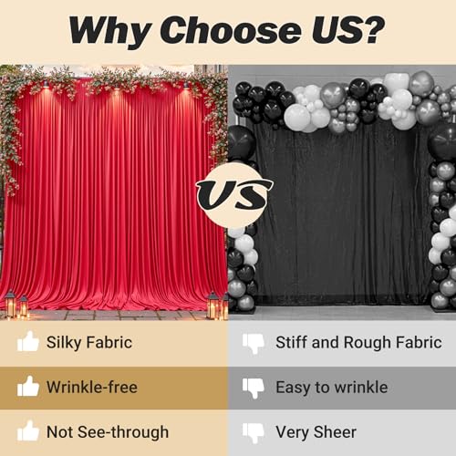 8ftx10ft Wrinkle Free Red Backdrop Curtain - 10 Feet Photography Backdrop Drapes, Silky Polyester Back Drop Cloth for Wedding Baby Shower Balloon Arch Background - color: Red, size: 8FTx10FT (W4'xH10', 2 Panels)