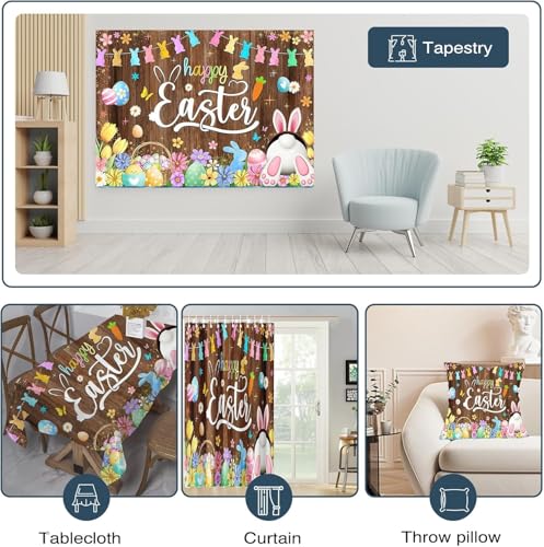 Mocsicka Spring Happy Easter Backdrop Easter Rustic Wooden Wall Photo Banner Colorful Bunny Rabbit Easter Eggs Floral Grass Easter Party Decorations Background Photo Booth Props (5x3ft (60x36 inch)) - size: 5x3ft (60x36 inch)