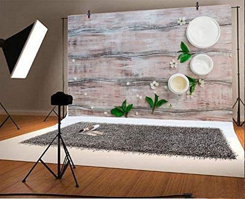 Leyiyi Rustic Texture Wooden Board Backdrop 7x5ft Photography Background Facial Cream Body Skin Care Green Leaves Vintage Plank Countryside Vacation Kids Ladies Adults Video Props - size: 7x5ft