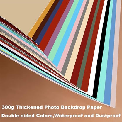 24 Colors Small Product Backdrops Photography Background Paper with Stand 12PCS 34x17inch Flat Lay Backdrop for Cosmetics Jewelry Products and Food