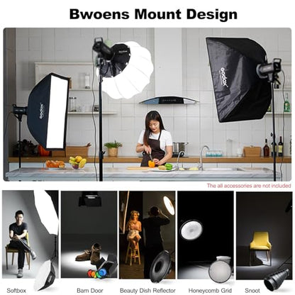 2pcs Godox DP400IIIV Studio Flash Kit for Photography,400Ws Strobe Professional Lighting with Tripod Stands,Bowens Mount Softbox,Umbrella Reflector,Carry Bag for Portrait Product Wedding Shooting