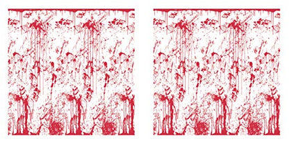Beistle Bloody Wall Backdrops – 2 Realistic Dripping Blood Printed Plastic Wall Coverings for Halloween Haunted House Party Décor Indoor Spooky Scene Background Display, 4 Ft x 30 Ft Each - style: Bloody Wall - 2 Piece