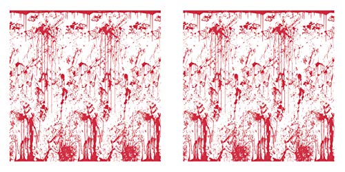 Beistle Bloody Wall Backdrops – 2 Realistic Dripping Blood Printed Plastic Wall Coverings for Halloween Haunted House Party Décor Indoor Spooky Scene Background Display, 4 Ft x 30 Ft Each - style: Bloody Wall - 2 Piece