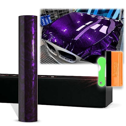 12"x60" (1FTx5FT) Royal Purple PET Marble Forged Carbon Fiber Textured Gloss Vinyl Wrap Auto Car Sticker Decal Film Sheet Bubble Free Air Release Technology with Tool Kit - color: Royal Purple, size: 12"x60" (1FTx5FT)