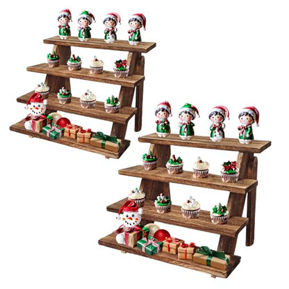 2Pcs Wooden Cupcake Stand - 4 Tier Cupcake Display Stand, Rustic Tiered Display Stand, Tool Free Installation Cupcake Stand for Birthday Party Decoration Supplies