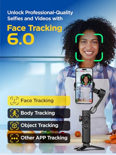 AOCHUAN Gimbal Stabilizer for iPhone Gimbal, Smartphone w/Focus Wheel Face/Object Tracking for iPhone 17 16 15 Pro Max/Android Foldable 3-Axis Handheld Phone Stabilizer for Video Recording -Smart XE - style: Smart XE