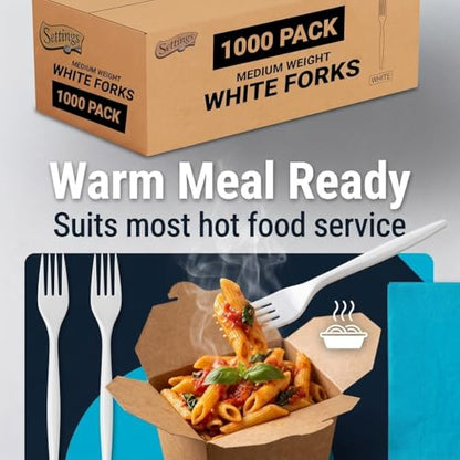 1000 Count Medium Weight White Plastic Forks Bulk Plastic Silverware For Parties, Weddings, Catering, Take out Single-Use Forks - size: 1 Case Forks (1000)