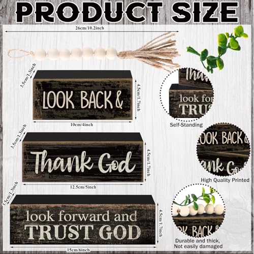 Moucuny 4 Pcs Farmhouse Table Decor Inspirational Wooden Signs Rustic Eucalyptus Leaves Wooden Block Sign Gift Thank and Trust God Farmhouse Table Centerpiece for Living Room Housewarming Gift - style: Black