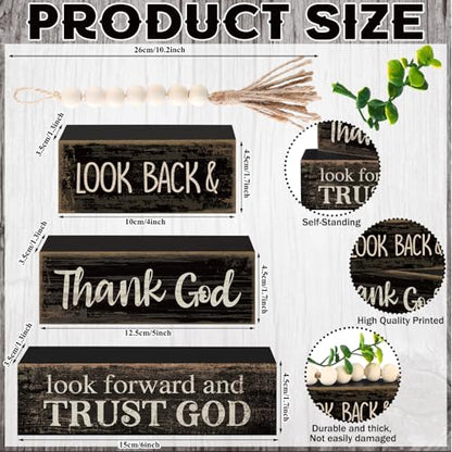 Moucuny 4 Pcs Farmhouse Table Decor Inspirational Wooden Signs Rustic Eucalyptus Leaves Wooden Block Sign Gift Thank and Trust God Farmhouse Table Centerpiece for Living Room Housewarming Gift - style: Black