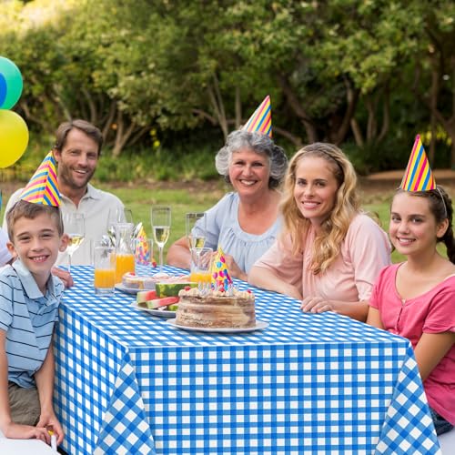 12 Pack Blue and White Plastic Checkered Tablecloth, Premium Decorative Disposable Blue Gingham Plaid Table Cloths for Parties, Rectangle Party Table Cover for Picnic Farm Birthday Wedding, 54x108Inch - color: Blue Checkered, size: 54"x108"-12 Pack