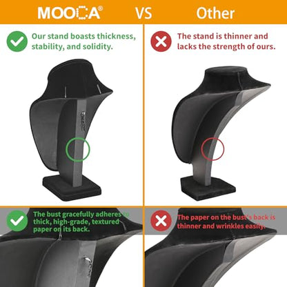 MOOCA 2 Pcs Deluxe Medium Necklace Chain Jewelry Bust Display Holder Stand, Necklaces Display Mannequin, Bust Stand, 6 3/8 W x 4 1/4 D x 10 H in, Black Velvet - color: 2) Black Velvet, 2 pieces