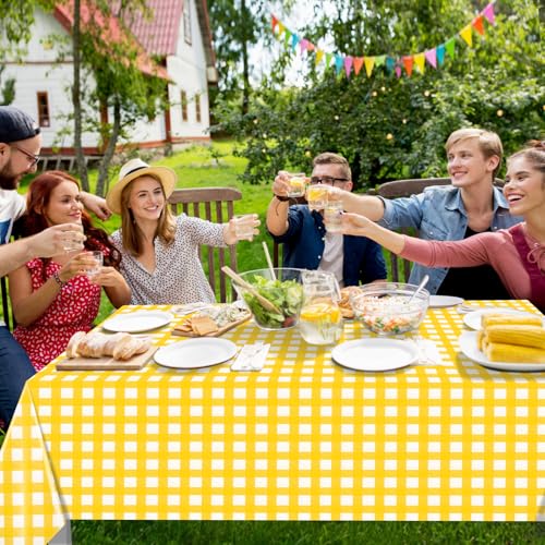 12Pack Yellow and White Plastic Checkered Tablecloth, Premium Decorative Disposable Yellow Gingham Plaid Table Cloths for Parties, Rectangle Party Table Cover for Picnic Birthday Wedding, 54x108 Inch - color: Yellow Checkered, size: 54"x108"-12 Pack