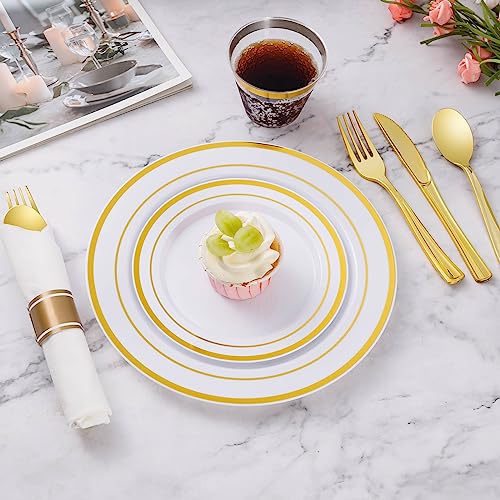 Goodluck 50 Pack Pre Rolled Gold Plastic Silverware, Wrapped Plastic Cutlery Set with Napkin Include 50 Forks, 50 Knives, 50 Spoons and 50 Napkins, Fancy Disposable Silverware for Party, Wedding - size: 50pc, style: Gold