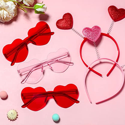 MTLEE 24 Pcs Valentines Heart Head Boppers Headbands and Heart Shape Sunglasses Valentines Party Supplies Wedding Photo Prop - color: Pink