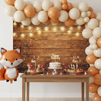 Wood Backdrop Rustic Wooden Photo Background Vintage Brown Wall Country Backdrop with Warm Starry Lights Snow Effect for Wedding Western Birthday Baby Shower Photo Booth 71x43 Inch - style: Wooden