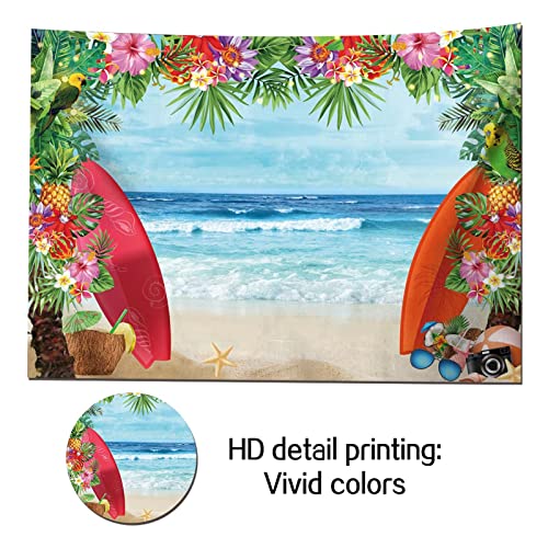 8x6FT Summer Tropical Beach Theme Photo Background Fabric Beach Conch Hawaii Blue Sea Flower Children Birthday Luau Party Photography Backdrop Kids Baby Shower Cake Table Decor Studio Shoot Props - size: 8X6 FT