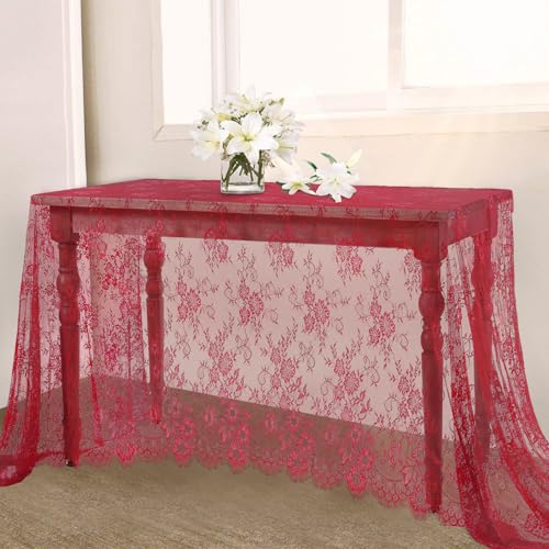 B-COOL Red Lace Table Cloth Wedding Vintage 60x120 Inch 2 Pieces Floral Tablecloth for Rectangle Tables Rustic Indoor Outdoor Ceremony Decor - color: Red, size: 60" x 120" (2 Pieces Rectangle)