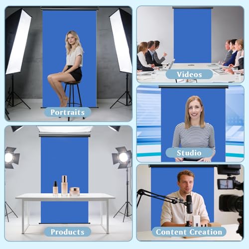 Retractable Blue Photography Backdrop 36" x 59", Portable Roll-Up, Pull-Down Background, Auto-Lock Backdrop Screen for Passport Photo, Product Photography, Headshots, Video Studio - color: Blue