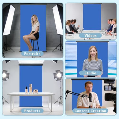 Retractable Blue Photography Backdrop 36" x 59", Portable Roll-Up, Pull-Down Background, Auto-Lock Backdrop Screen for Passport Photo, Product Photography, Headshots, Video Studio - color: Blue