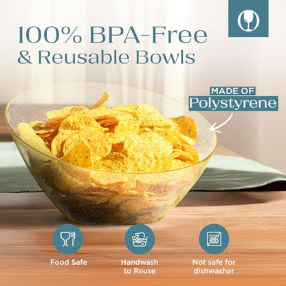 Posh Setting - Gold Plastic Serving Bowls for Party - Angled, Disposable, Chip & Candy Bowls - 54 OZ, 5 Pack - color: Gold Glitter, size: Large 54 OZ