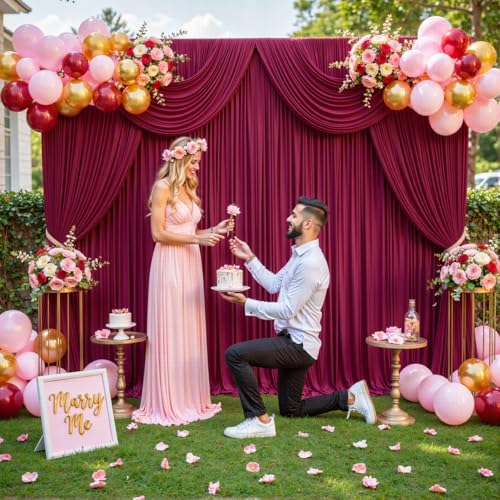 10ft x 7ft Burgundy Backdrop Curtain for Parties Wedding Maroon Wrinkle Free Backdrop Drapes Panels for Birthday Party Bridal Shower Photo Photography Polyester Fabric Background Decoration - color: Burgundy, size: 10FTx7FT (W5'xH7', 2 Panels)
