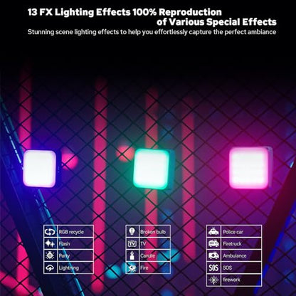 ZENIKO VS5 R Magnetic RGB LED Video Light with Soft Diffuser, Small Panel Light for Photography, Vlog, Live Streaming, HSI 36000 Colors, 2500K-8500K, CRI 95+, TLCI 96+, 13 FX Modes, APP Control - color: White