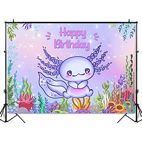 Axolotl Birthday Background Under The Sea Girls Axolotl Photo Background Colorful Aquatic Plants Bubble Baby Kids Birthday Theme Party Decorations (7X5FT)