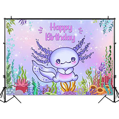 Axolotl Birthday Background Under The Sea Girls Axolotl Photo Background Colorful Aquatic Plants Bubble Baby Kids Birthday Theme Party Decorations (7X5FT)