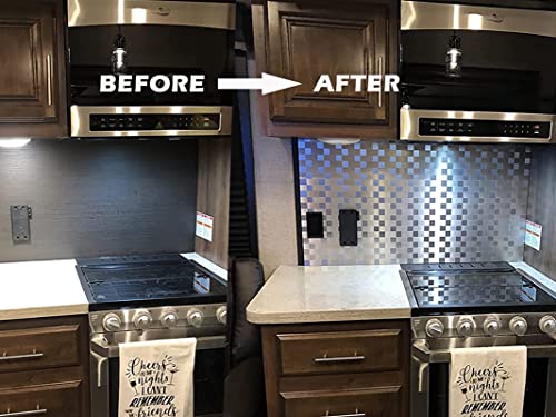 Yipscazo 10-Sheets Peel and Stick Backsplashes for Kitchen, Stick on Backsplash Stainless Steel Metal Tiles for Kitchen Walls, Stainless Steel Backsplash for Range Hood Wall Shield (12''x12'') - color: Square + Rectangle