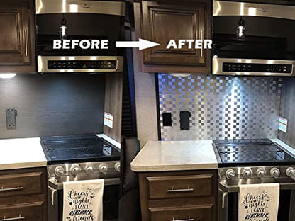 Yipscazo 10-Sheets Peel and Stick Backsplashes for Kitchen, Stick on Backsplash Stainless Steel Metal Tiles for Kitchen Walls, Stainless Steel Backsplash for Range Hood Wall Shield (12''x12'') - color: Square + Rectangle